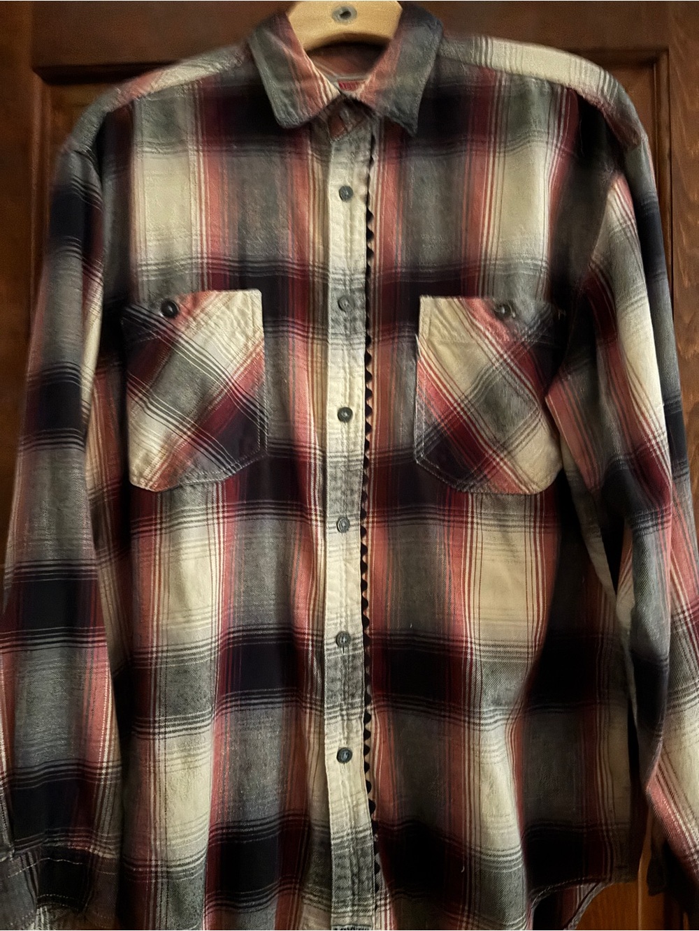 Upcycled men’s flannel shirt with Rick rack